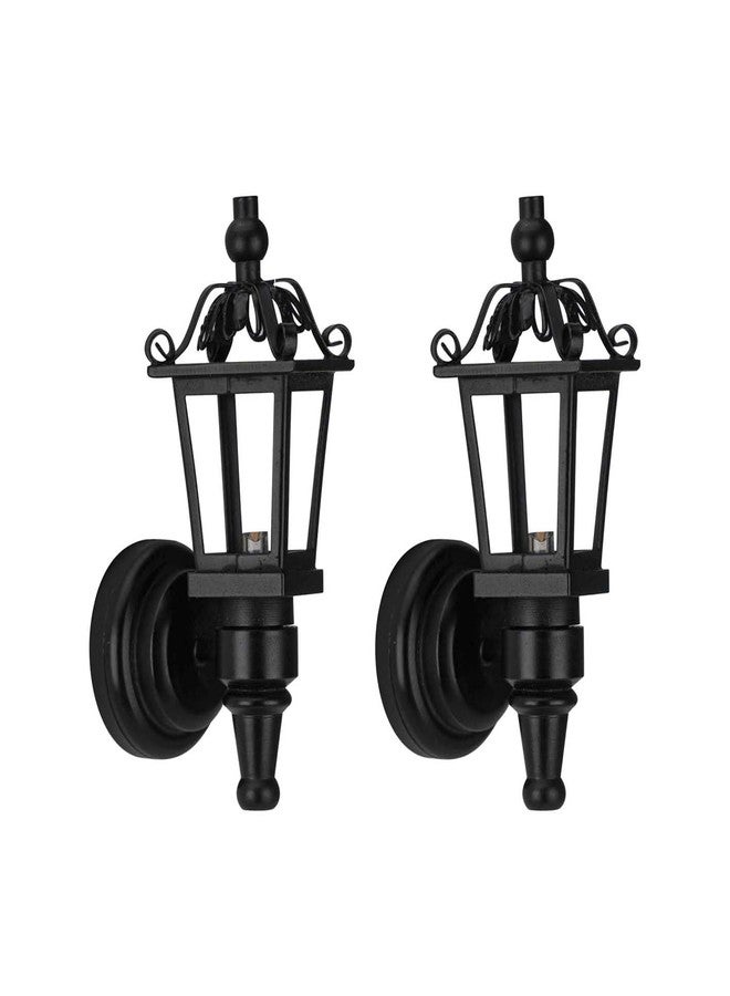 Waldosia 2PCS 1:12 Scale Miniature LED Coach Lamps - Black Nickel Wall Flickering Lanterns for Dollhouse Lighting, Booknook or Dioramas - Image 1